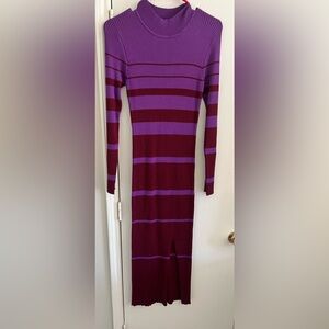 Pink Lilly Skies Are Blue Long Sleeve Dress Striped Midi Dress with Slit